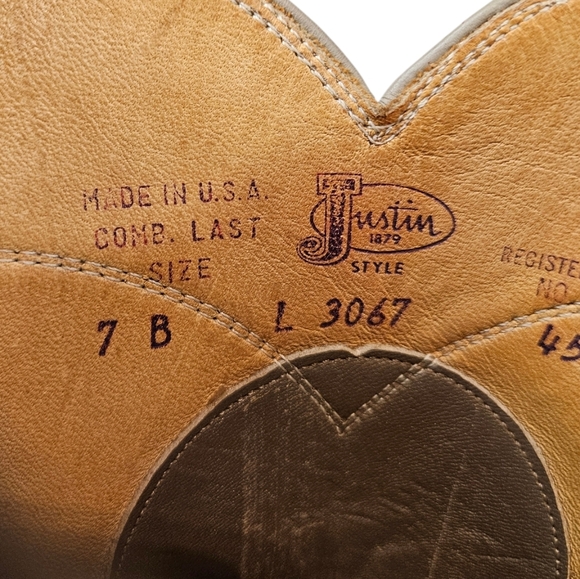 Vintage 70s Justin Boots Taupe Leather Mid Calf Western Cowgirl Boots Size 7B - Picture 12 of 14